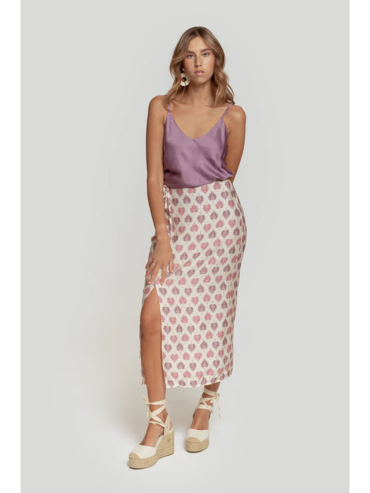 Falda midi estampado hojas