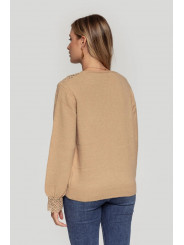 Cárdigan camel con detalles crochet