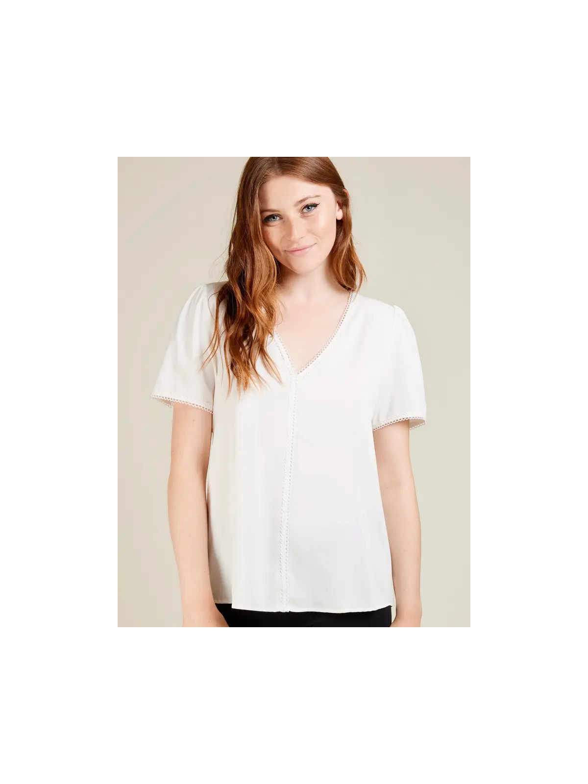 Blusa manga corta con encaje