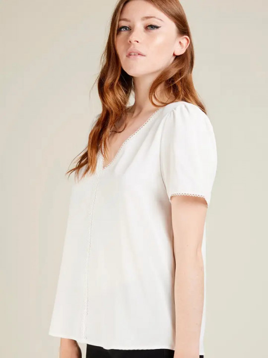 Blusa manga corta con encaje