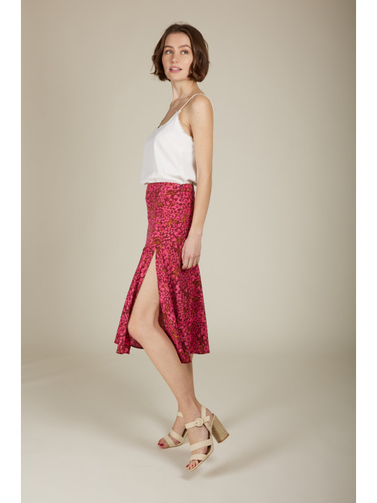Falda midi estampada en color buganvilla