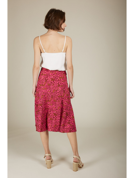 Falda midi estampada en color buganvilla