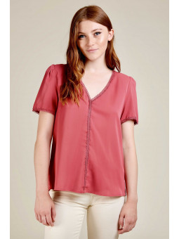 Blusa de manga corta con encaje