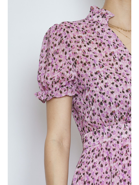 Vestido corto rosa estampado animal