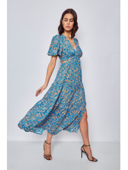 Vestido largo azul estampado