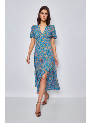 Vestido largo azul estampado