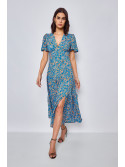 Vestido largo azul estampado