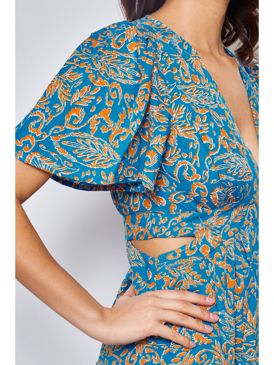 Vestido largo azul estampado