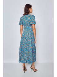 Vestido largo azul estampado