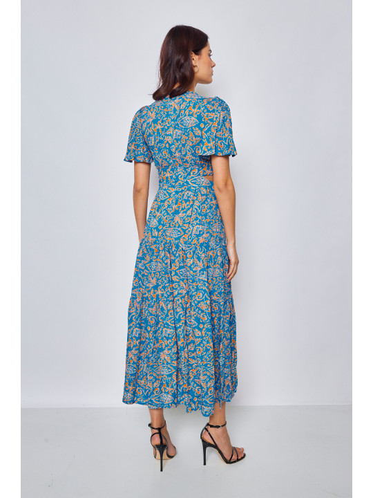 Vestido largo azul estampado