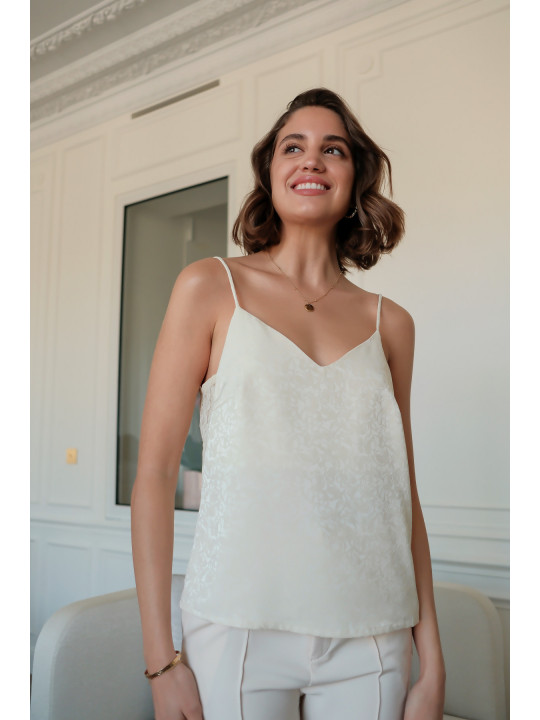 Top floral blanco