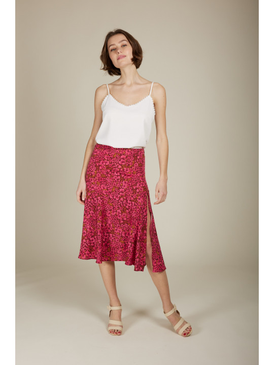 Falda midi estampada en color buganvilla