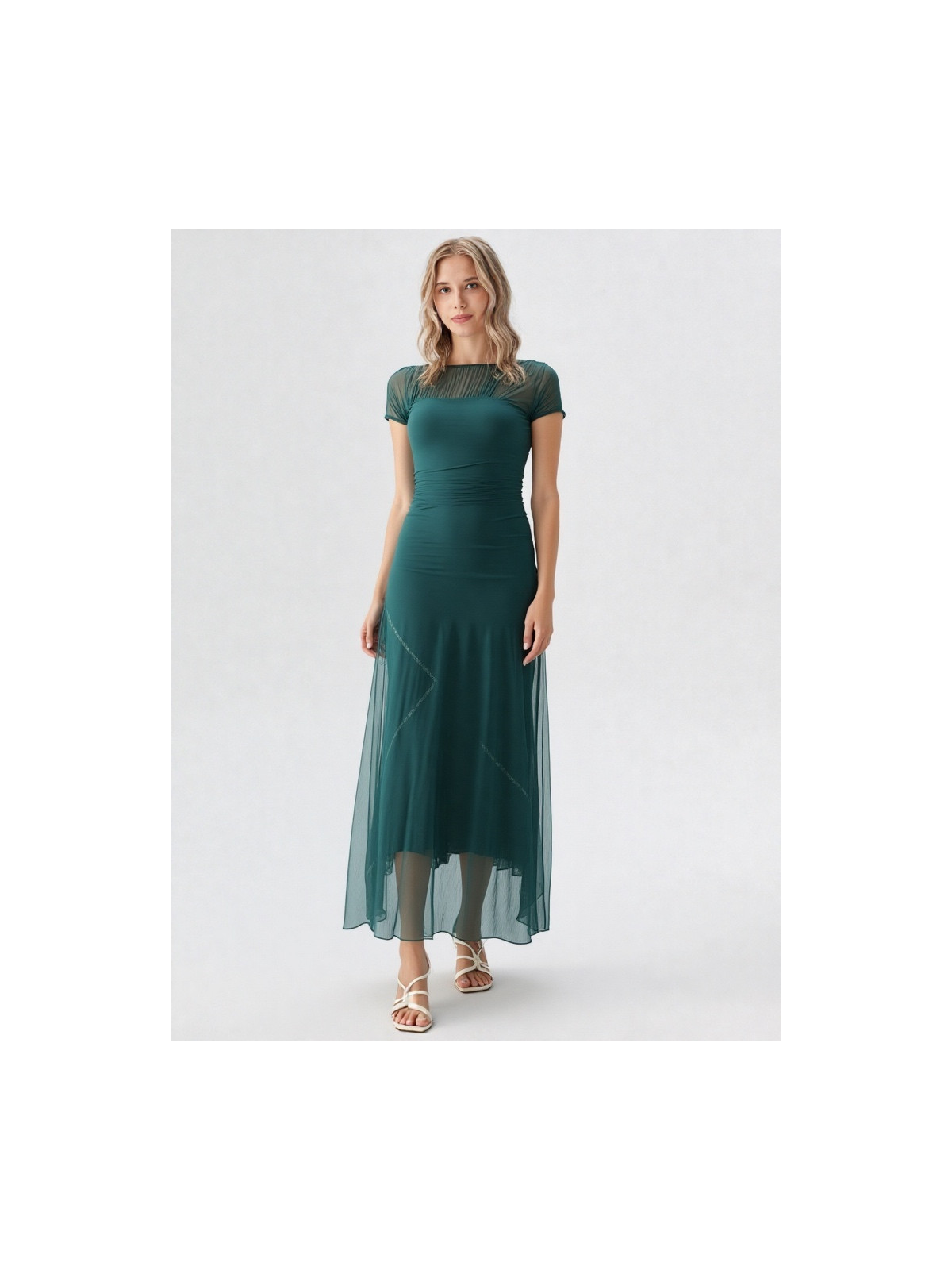 Vestido largo liso en verde oscuro