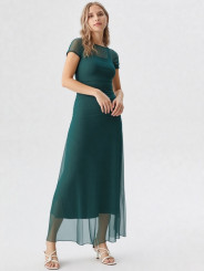 Vestido largo liso en verde oscuro