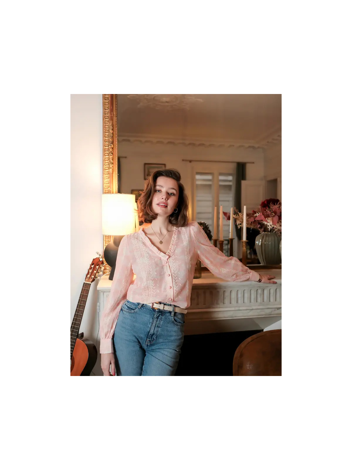 Blusa manga larga rosa