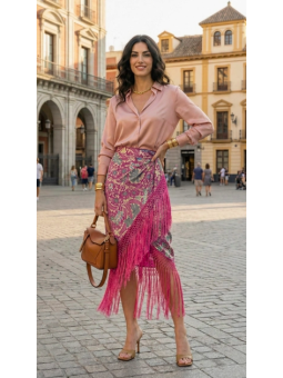 Falda de flecos rosa