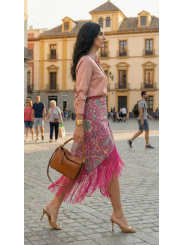 Falda de flecos rosa
