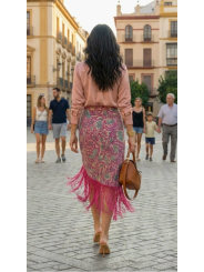 Falda de flecos rosa