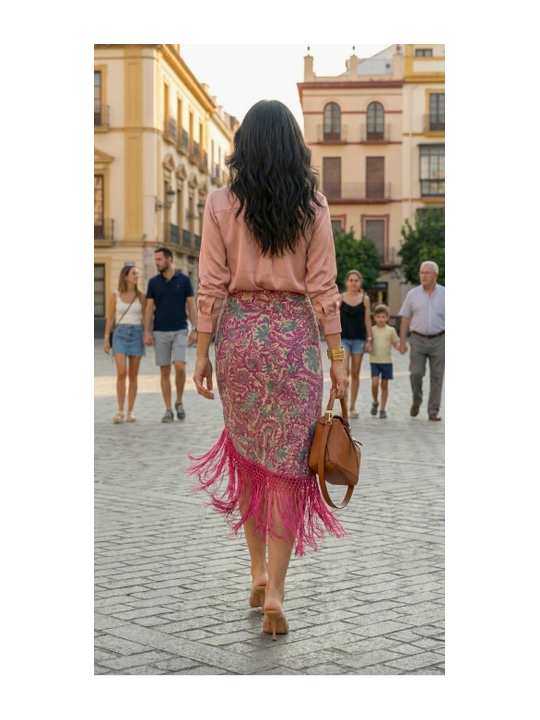 Falda de flecos rosa