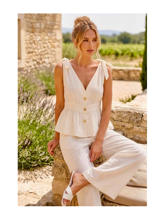 Top de tirantes con lazo en color crema